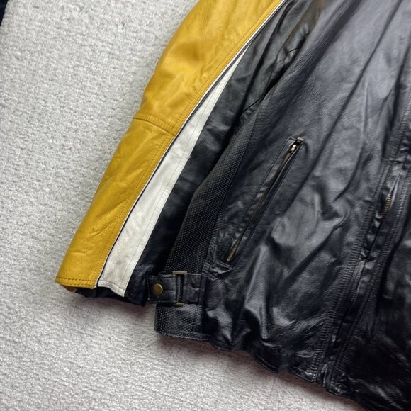 VTG 725 Original Biker Leather Bomber Jacket Motorcycle Black /Yellow Men L Read - Picture 2 of 15